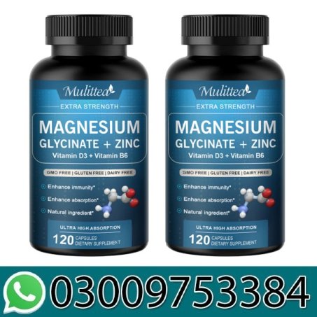 Mulittea Magnesium Glycinate + Zinc Vitamin D3 B6 - 60 Capsules In Pakistan